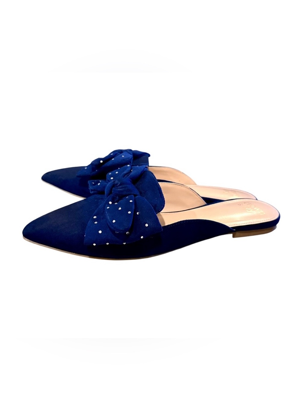 Crown & Ivy Women’s Embellished Elise Bow Blue Mule Slip On Flats